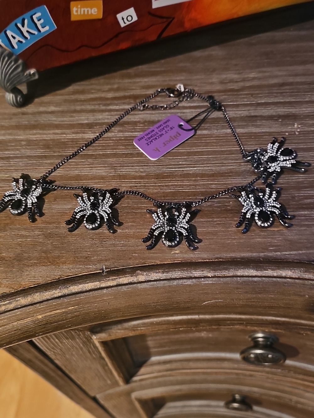 Black Crystal Spider Statement Necklace by Piper K